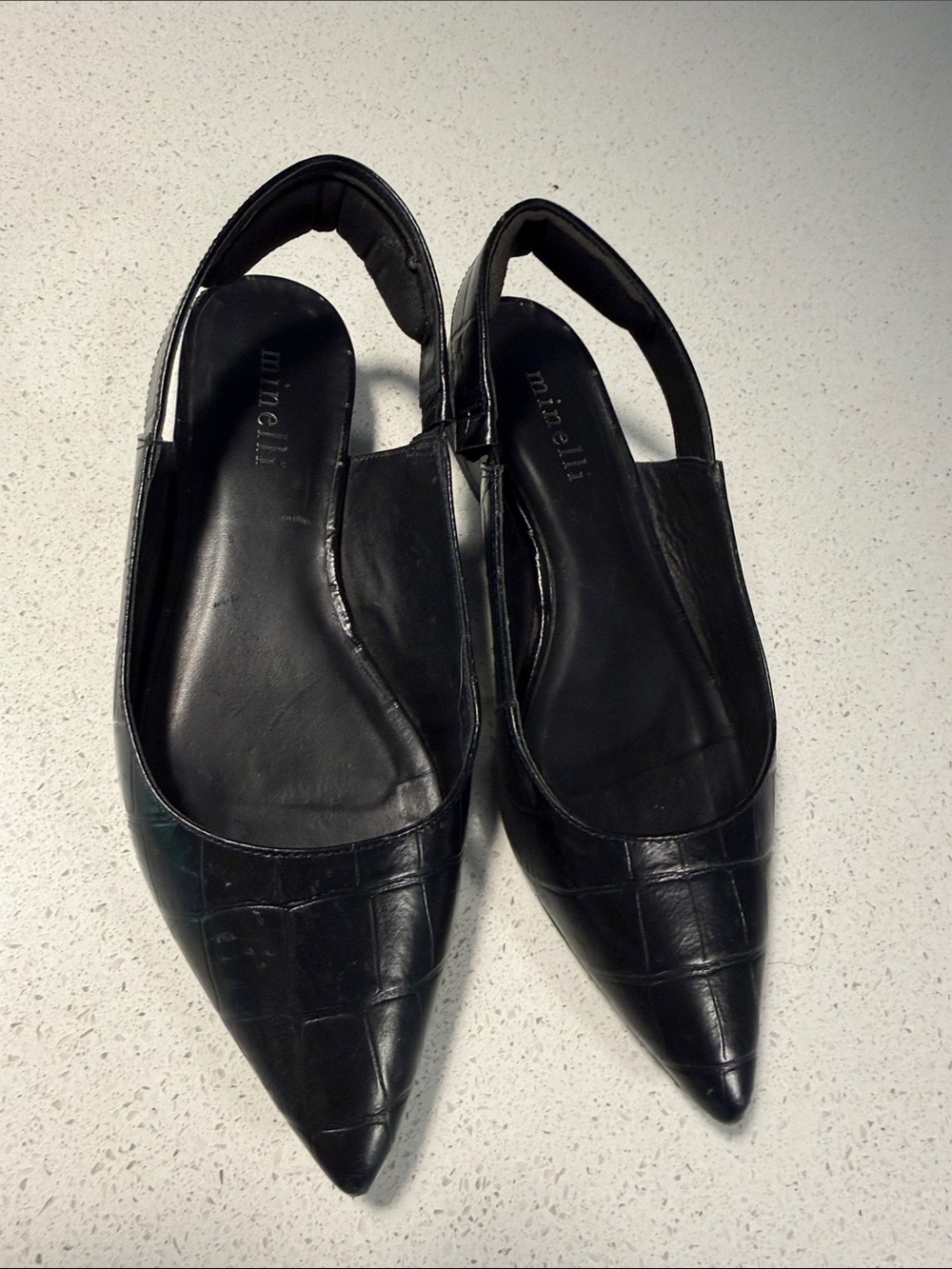 Minelli Black Pointed Toe Slingback Flats